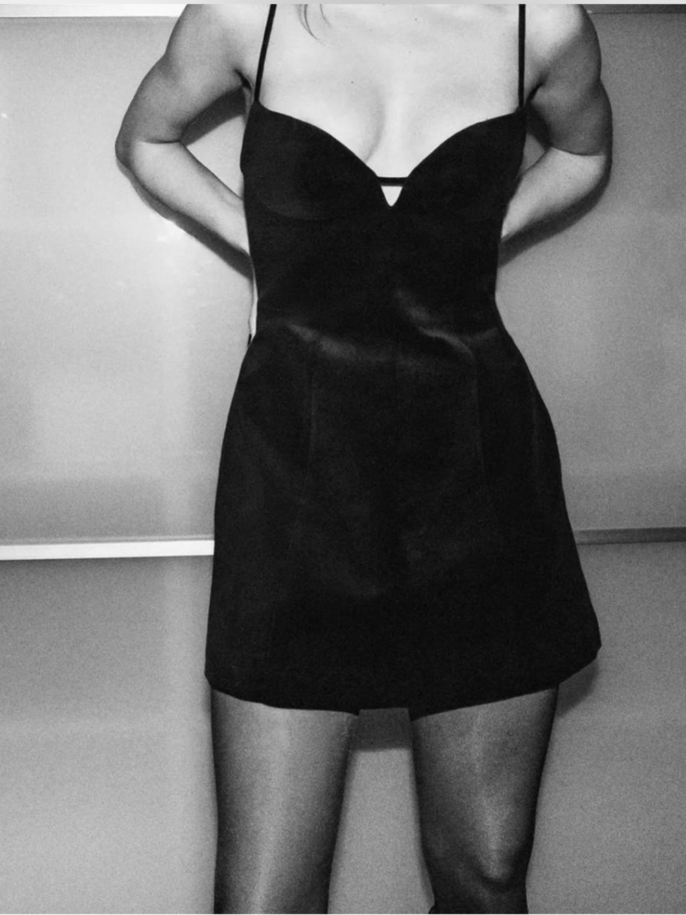 Zara Black Satin Mini Slip Dress with Thin Straps